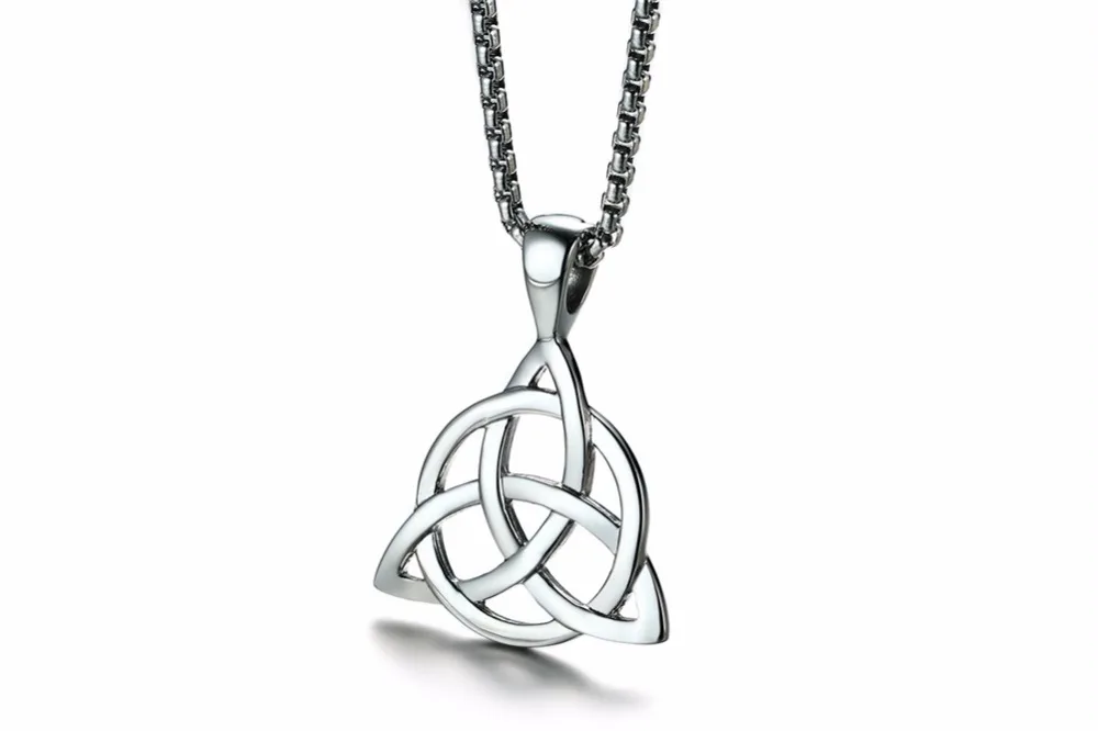 Mens Necklaces Irish Celtic Trinitys Knot Pendant Necklace in Silver Tone Stainless Steel Northern Europe Vintage Jewelry Colar Kolye Collane 15
