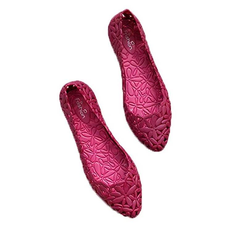 

Women Flats 2019 Summer Outdoor Beach Slip On Floral Hollow Out Womens Jelly Shoes Hot Sale Fashion Pointed Toe Ballet Flats