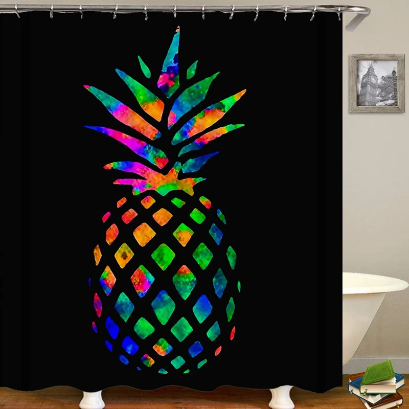 Cool Black Tie Dye Pineapple Shower Curtain Rainbow Pineapple Bath