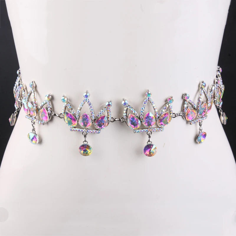 2017 Belly Dance Waist Chain for Women Dress Rhinestone Crown Waistband