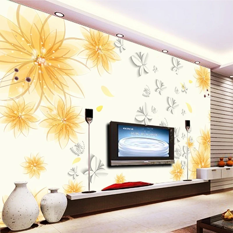 

Custom Any Size Wall Murals 3D HD Photo Golden Flower Wallpaper Pastoral Style 3D Wall Paper Bedroom TV Background Wall Paper