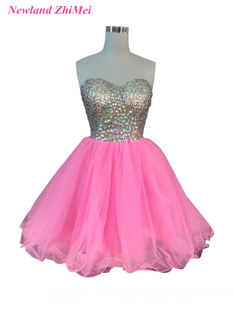 Baby Pink Rhinestones Cocktail Dresses Sexy Sweetheart Tulle Short