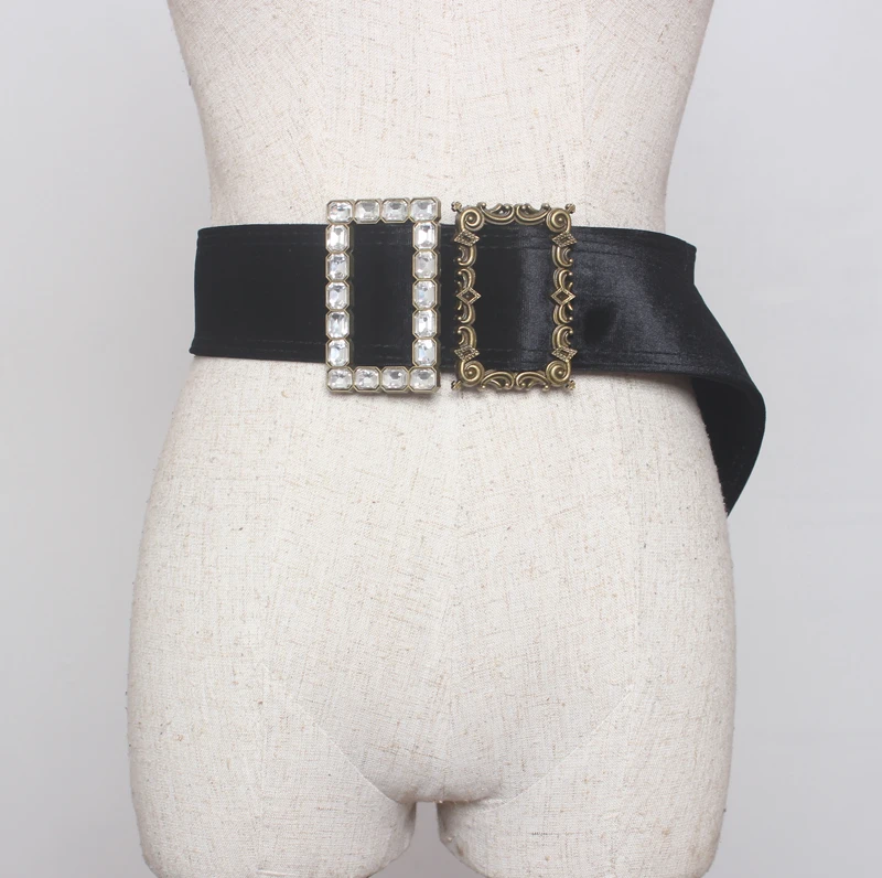 Модный широкий пояс для женщин бархатные кожаные ремни женские роскошные стразы металлический кожаный ремешок Женский широкий женский пояс