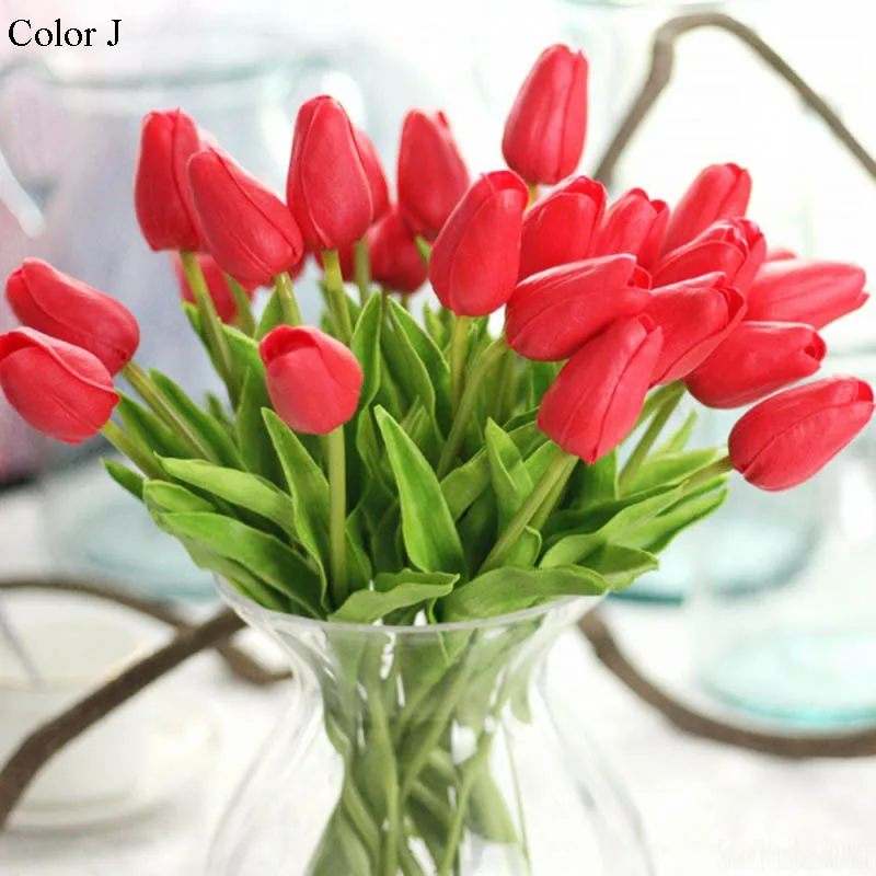 1 шт. ПУ-тюльпаны искусственные шелковые цветы настоящие цветные artificiales para decora мини-Тюльпан для дома, свадебное украшение, цветы - Цвет: J