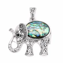 LOULEUR Vintage Antike Silber farbe Elefanten Shell Anhänger Halsketten Ethnische Natur Stein Anhänger für Frauen Männer Schmuck Zeug