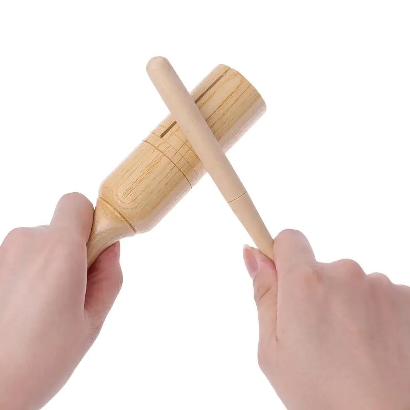 

Wood Agogo Guiro Single Tone Block Drum Toy Percussion Beater Musical Instrument