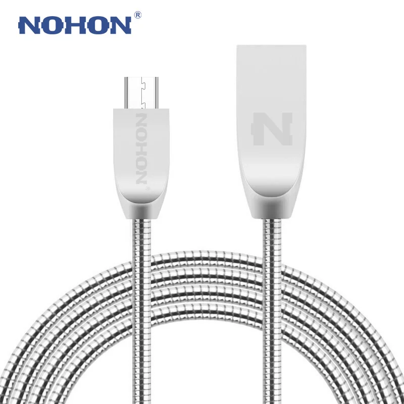 NOHON Micro USB кабель быстрое зарядное устройство кабель для передачи данных для samsung Xiaomi lenovo LG Nokia sony Android телефонный кабель провод - Цвет: Silver