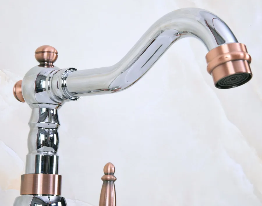Polished Chrome Red Copper Brass Swivel Spout Single Lever Handle Kitchen/Bar Bathroom Sink Faucet Hot&Cold Mixer Tap anf914