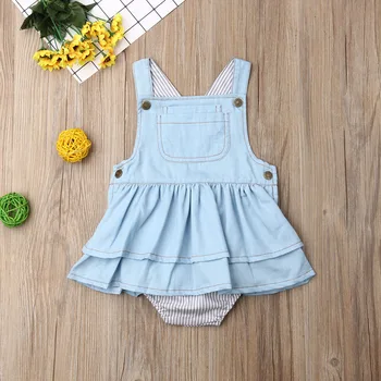 

Pudcoco Summer Newborn Baby Girl Clothes Sleeveless Strap Ruffle Denim Romper Jumpsuit One-Piece Outfit Sunsuit Clothes