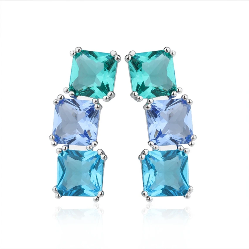 Синие Серьги Квадратные массивные AAA серьги с цирконием кубической огранки для женщин девушек Boho ювелирные изделия