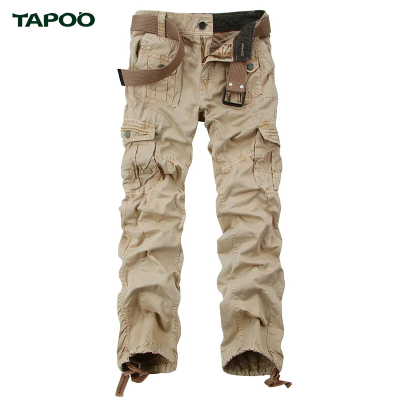 TAPOO New Men s Casual Pants Overalls Solid Full Cargo Pants With Autumn Winter 100 Cotton