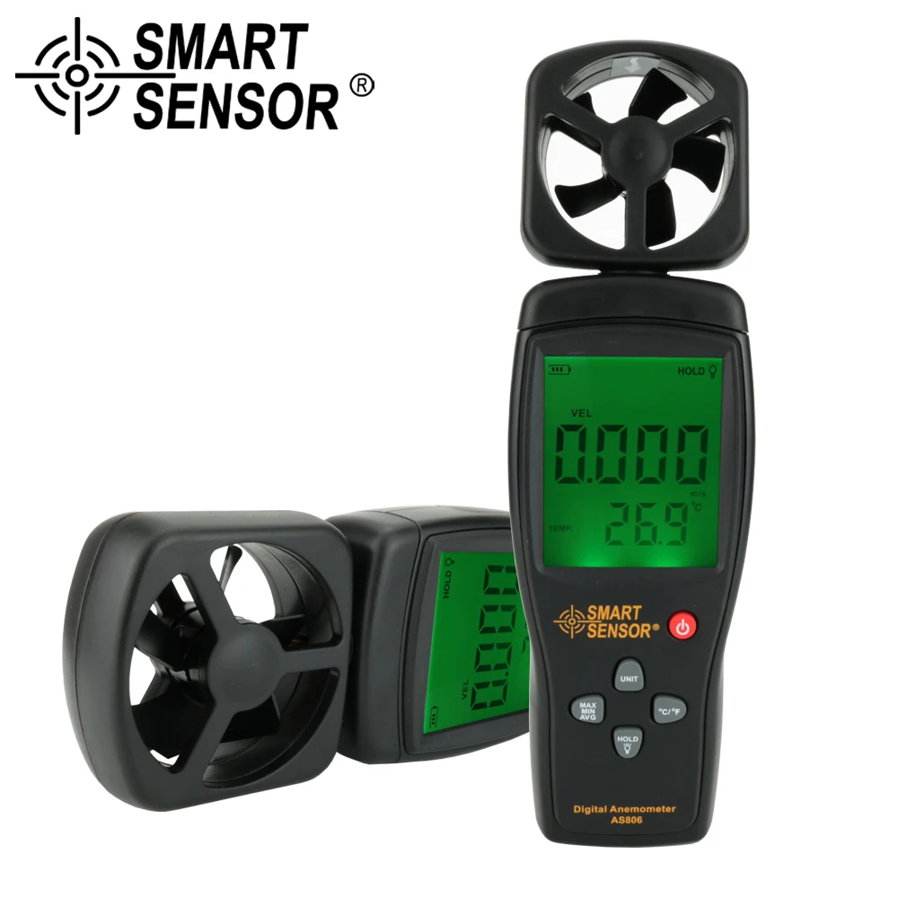 

SMART SENSOR Digital Air-flow Anemometer meter 0-45M/S hand-held wind speed sensor Thermometer air flow speed meter wind gauge