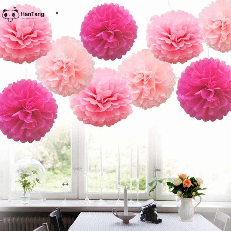 5pcs/Pack 15cm,20cm, White/Light Purple Tissue Paper Pom Poms For Baby Girl Princess Birthday Party Wedding Party Decoration 5z