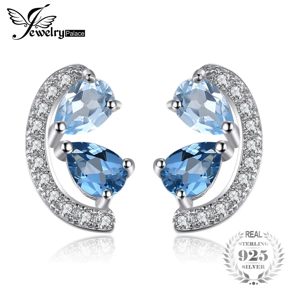 

JewelryPalace 0.8ct Natural Sky Blue Topaz and London Blue Topaz Cluster Stud Earrings Genuine 925 Sterling Silver Women Jewelry