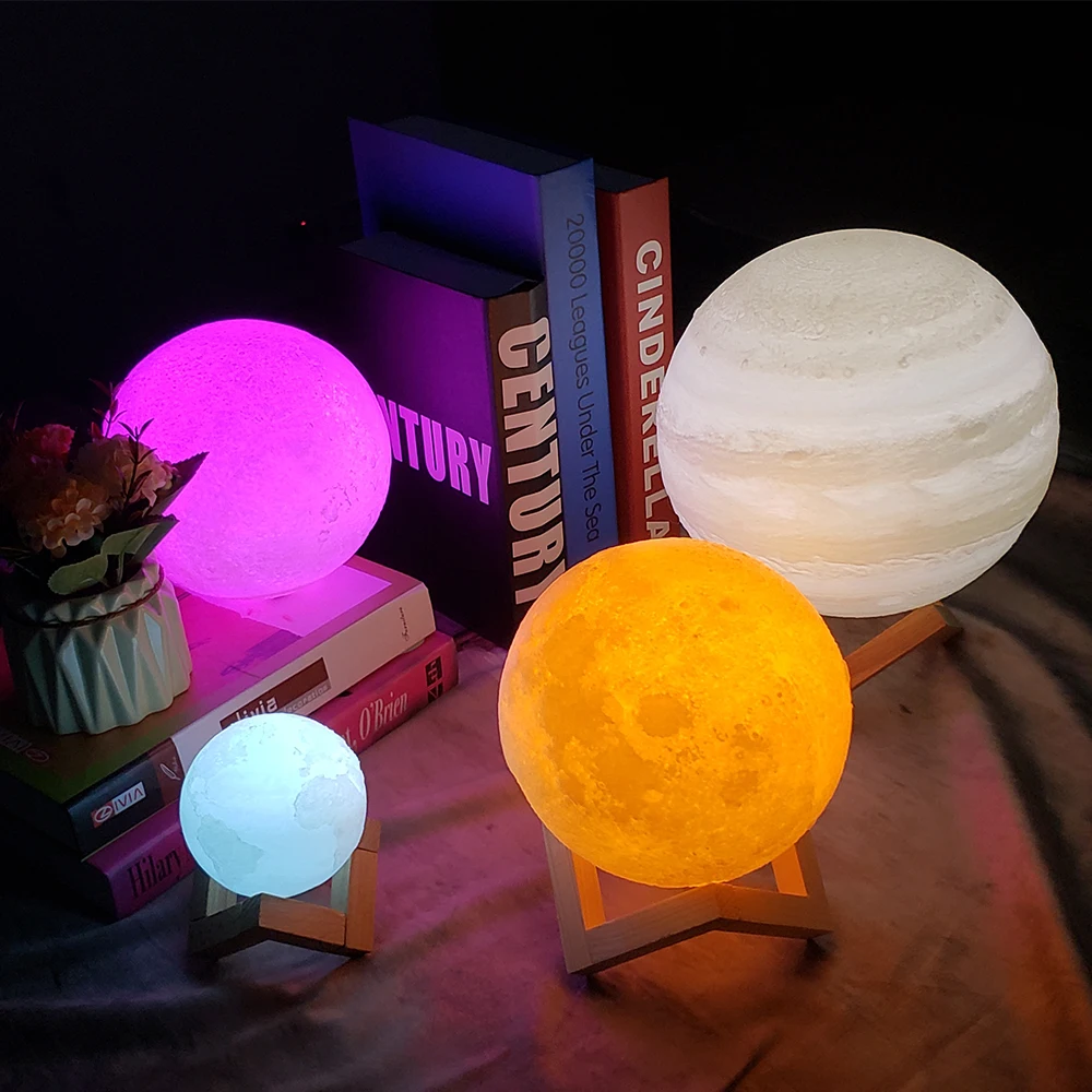 CHIZAO, 3D принт, светодиодный светильник, луна, земля, Юпитер, домашний декор для спальни, креативное настроение, ночник, светильник, USB, зарядка, сенсорный, Pat, управление, цветной
