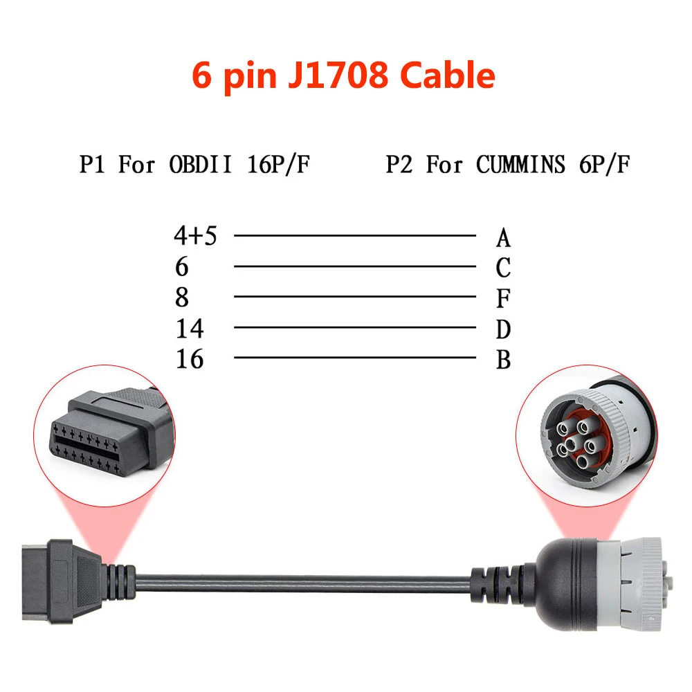 OBD2 диагностический сканер для грузовиков кабель адаптер J1708 J1939 OBD 6Pin 9Pin для OBD2 16Pin диагностический инструмент для грузовик cummins кабель