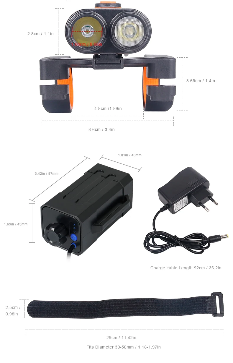 Flash Deal Deemount Cycle Front Lighting 8.4V Headlight 2LED 400Lumen Optional #18650 Battery Box 8.4/5.0V Output 1A Charger Bike Lantern 3