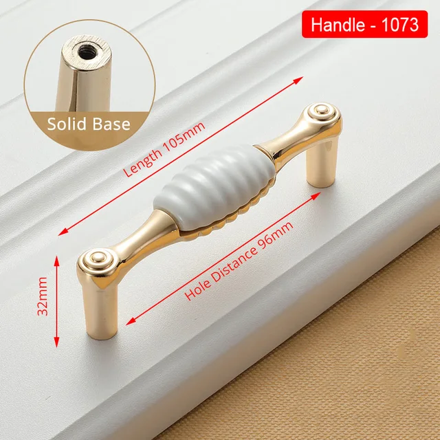 NAIERDI Gold White Creamic Gold Cabinet Handles Knobs Drawer Pulls Kitchen Door Handles Furniture Handle Cabinet Door Hardware 1073-96GW