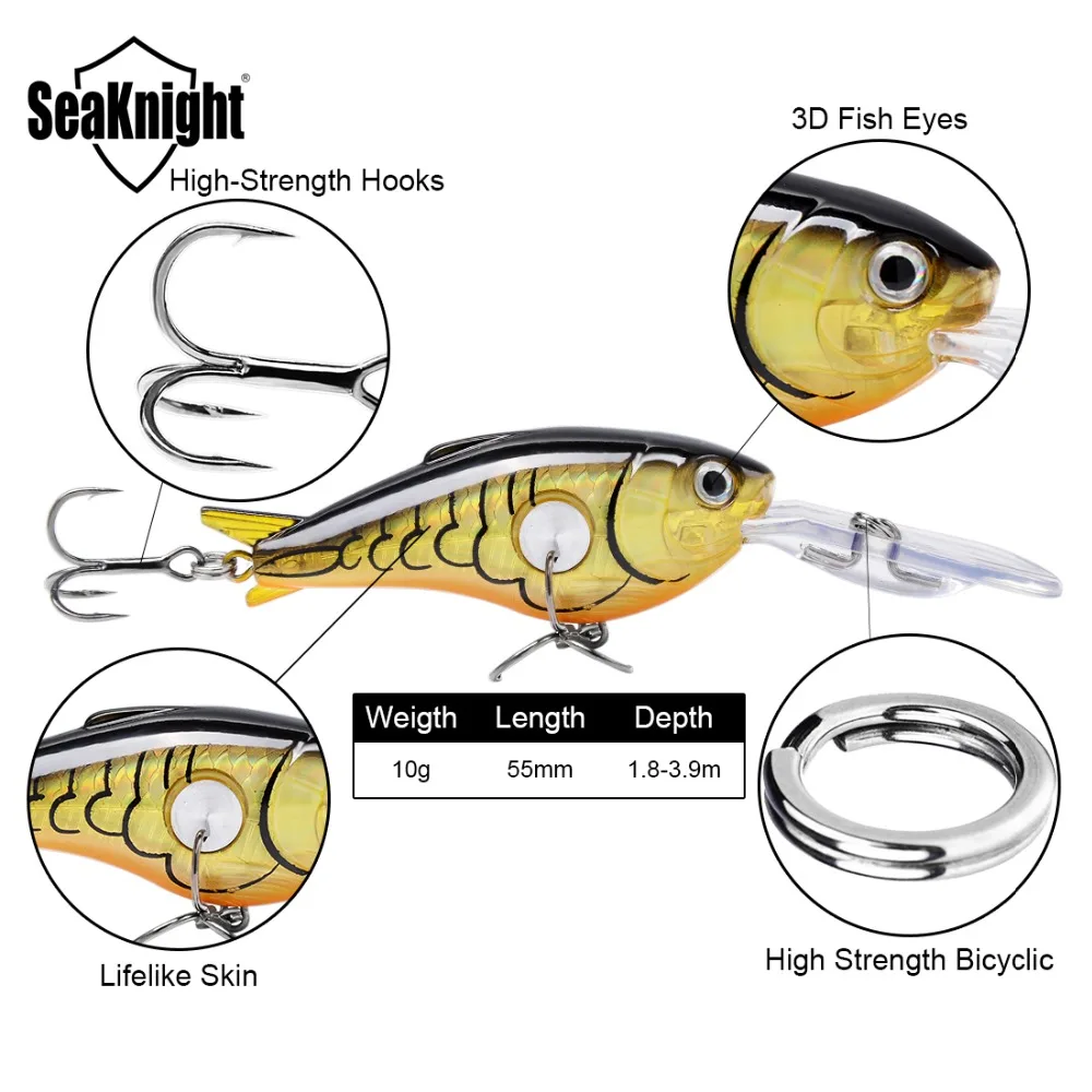 SeaKnight SK003 1 шт. рыболовная приманка с кривошипом 55 мм 10 г 1,8-3,9 м искусственная жесткая приманка воблеры 2 шт. прочные Крючки рыболовные снасти для карпа