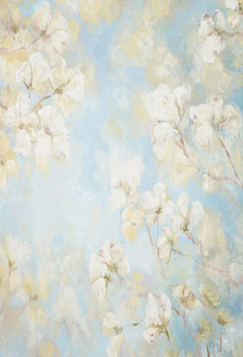 

Light Blue Floral portrait Art fabric photo studio newborn backdrop background backdrops  D-9383