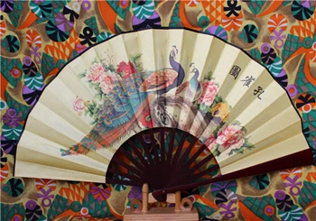 1" Китайский складывающийся веер картина Мужская шелковая ручная веер культура большой бамбуковый свадебный сувенир веера ручной работы этнический подарок - Цвет: peacock