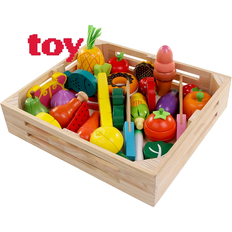 

new 30pcs Wooden real life Simulation kitchen Cutting Fruit Vegetable set for children early education food toys XWJ322-