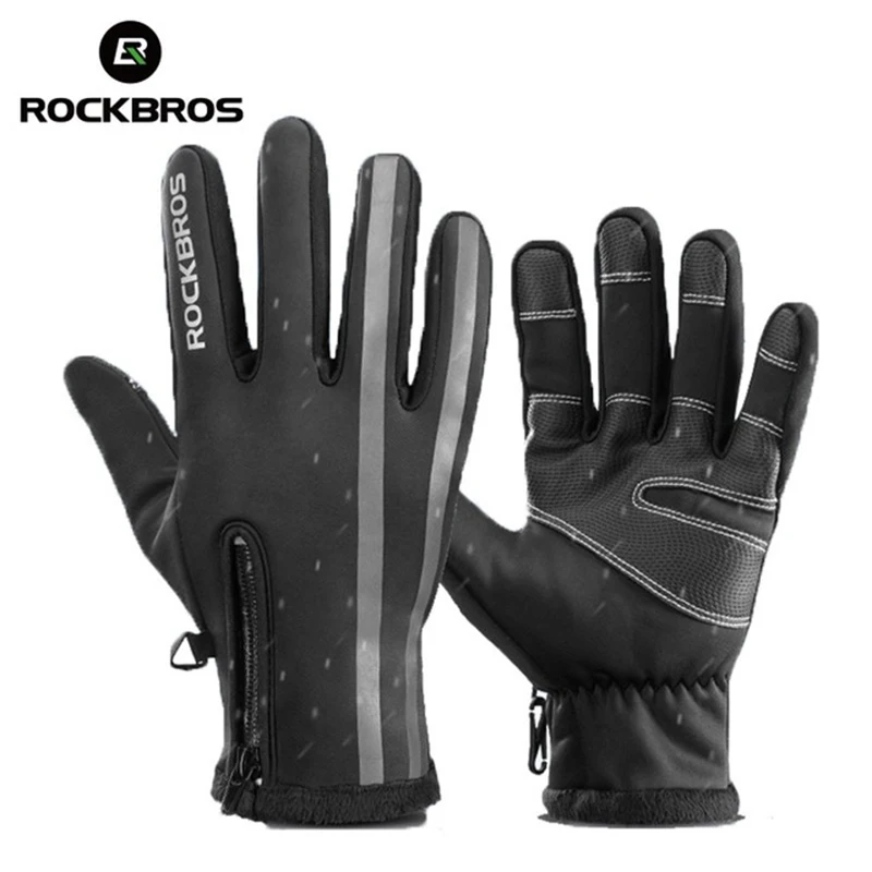 

ROCKBROS Touch Screen Motorcycle Gloves Winter Thermal Windproof Warm Full Finger Glove Anti-slip Bicycle Gloves For Men Women