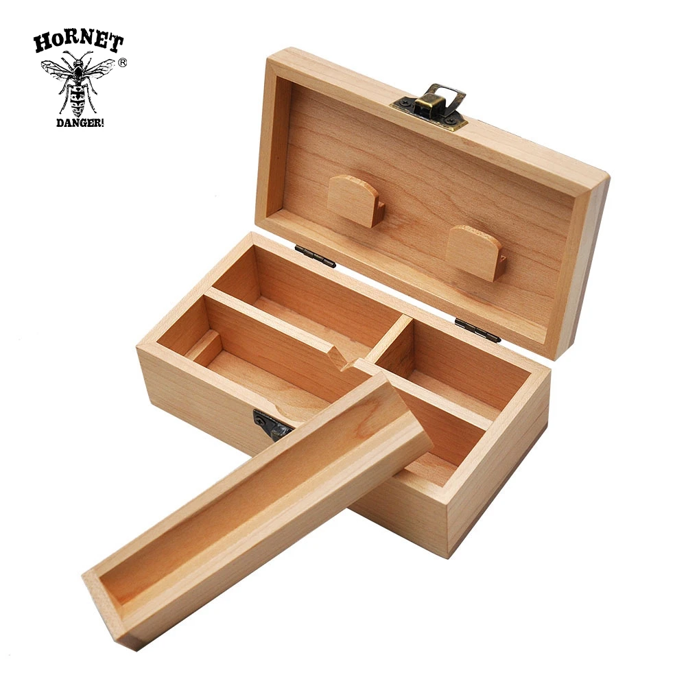 HORNET Wood Stash Box With Rolling Tray Natural Handmade Wood Tobacco and Herbal Storage Box For Smoking Pipe Accessories