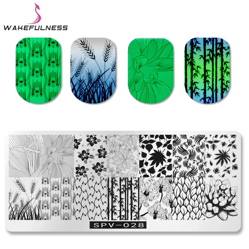 

1Pcs Bamboo Pattern Nail Stamping Template Plates Paddy Image Rectangle Nail Art Stamp Plate Manicure Stencils Tool