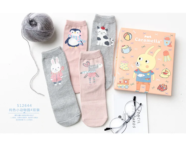 4 пар/кор. хлопковые милые теплые носки с героями мультфильмов женские эластичные розовые зимние носки рождественские носки подарки для девочек