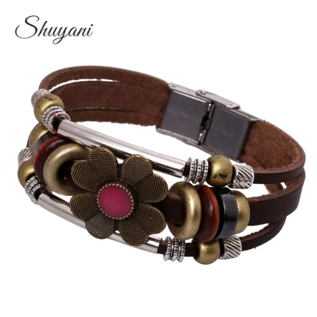859 12 De Réductionmix Femmes Véritable Manchette En Cuir Bracelet En Métal De Tatouage Charme Fleur Rétro Bracelet En Cuir Bracelet Bracelet