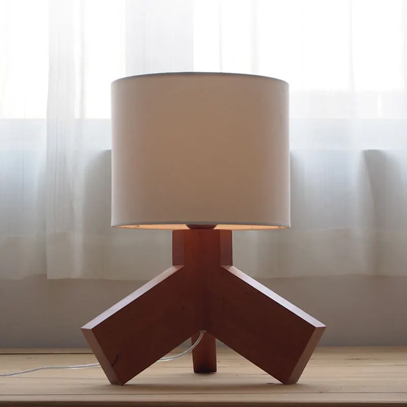 

The Nordic Modern table Lamp Creative and Fashion Bedside Table Lamps Wooden led light Cloth Lamp shade three legs bedroom Lamp