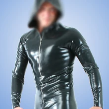 Мужская футболка из латекса с длинным рукавом с крышкой резиновый Фетиш экзотика безрукавки с молнией спереди