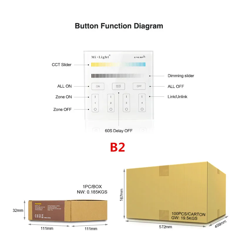 Светильник mi 4-Zone Smart Touch panel контроллер яркости Dim mi ng B1 B2 B3 B4 DIM/RGBW/RGB+ CCT для светодиодной ленты/панельный светильник/лампы