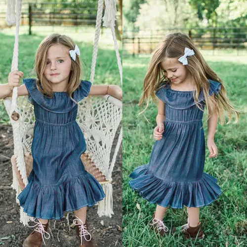 Toddler-Kids-Baby-Girls-Princess-Dress-Pageant-Party-Holiday-Denim-Skirt-Clothes