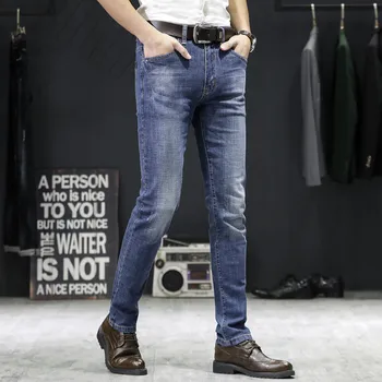 

Jeans men 2020 New Men's Business Casual Loose Straight Stretch jeans Men's Large size 29-36 38 Blue Denim trousers