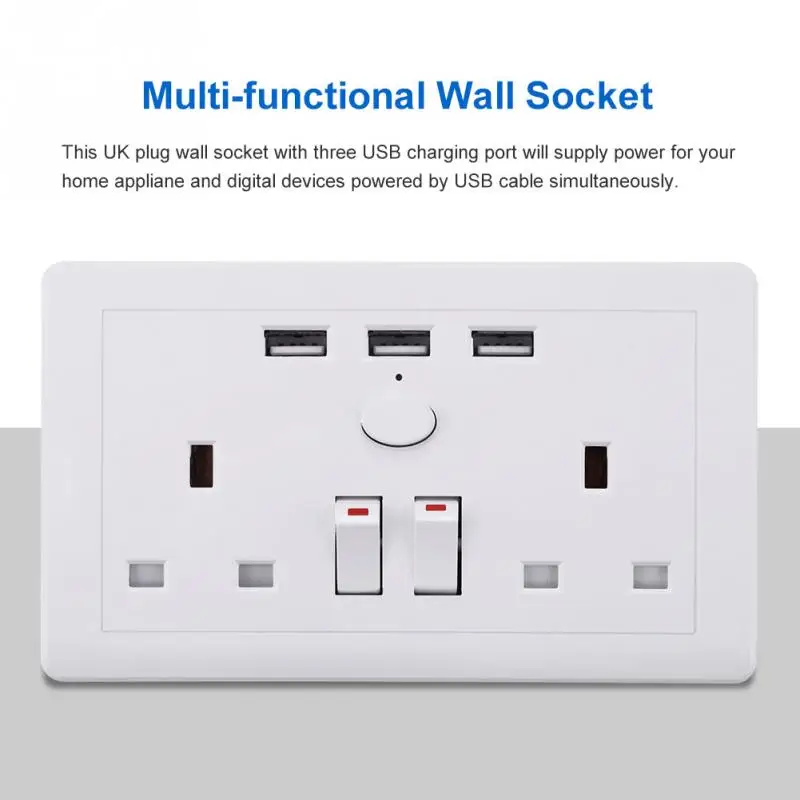 Многофункциональная электрическая настенная розетка с 3 USB портами 110 ~ 250 В