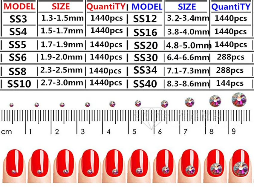 SS3-SS30, высокое качество, прозрачный камень, стекло, драгоценный камень, прозрачный AB, 3D Стразы для ногтей, 288 шт., 1440 шт., с плоской задней частью, не исправляет Кристалл WC991