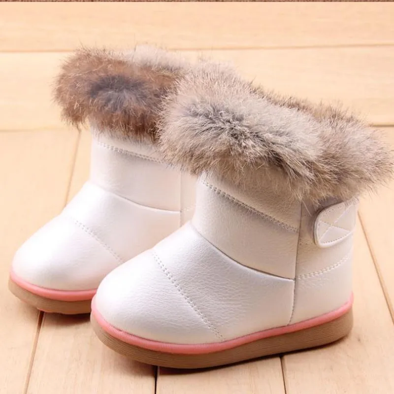 Толстая зимняя детская обувь для девочек на плоской подошве из искусственной кожи; Высокие Детские кроссовки; обувь для маленьких девочек; ботинки с искусственным мехом; спортивная детская обувь - Цвет: new white