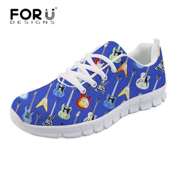 

FORUDESIGNS Rock Roll Guitar 3D Print Flats Casual Women Autumn/Winter Comfortable Mesh Sneakers Ladies Girls Light Lace Up Shoe
