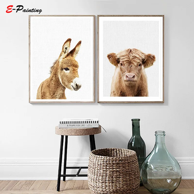 CHILDREN PRINTS FARM ANIMALS CANVAS PICTURES WALL ART POSTER FOR KIDS ROOM DECO