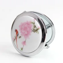 1 PC Hand-painted Chinese Painting Ceramics Folding Cosmetic Makeup Compact Mirror 3D Stereo Double Sided Free Shipping