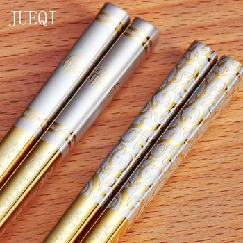 

Jue QI 10 Pairs 304 Stainless Steel Chinese Chopsticks Skid-Proof Reusable Metal Chopstick Set Food Sticks For Sushi Tableware