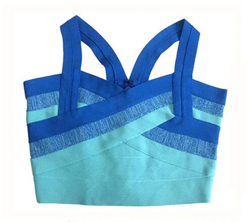 2019 new arrivals womens elastic bandage crop top spaghetti strap busty solid candy color v-neck hot sale  EV1529