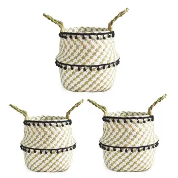 

Household Natural Wicker Hanging Basket Woven Storage Pot Foldable Garden Flower Vase Hanging Basket for Home Decorative Craft