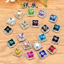 10Pcs 8mm Silver Base Square Rhinestone Button Sew On Stones Loose Crystal Rhinestones DIY Jewelry Making Clothing Accessories