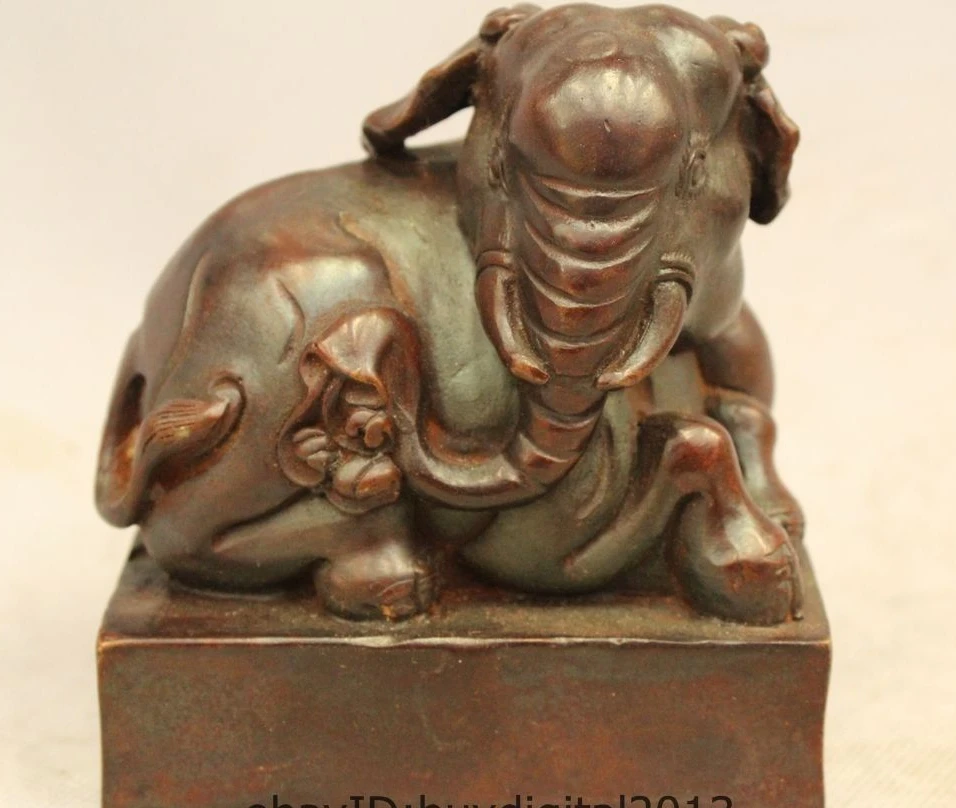 

5" Chinese Bronze Elephant Maitreya Dynasty imperial Seal Stamp Signet Statue