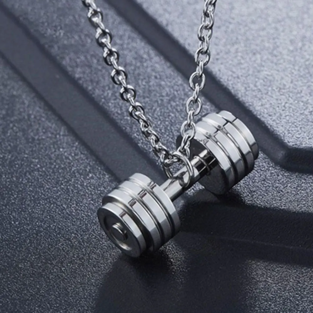 Fitness Dumbbell Pendant Necklace Gym Barbell Fitness Alloy Necklace