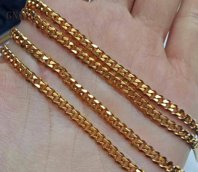

GNAYY jewelry Gold stainless steel Fashion Women Necklace Curb chain 5mm wide 16''-32'' choose