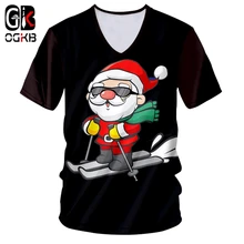 OGKB Homem Tshirt Tendência 3D Impressa De Esqui E Óculos de Sol de Natal Papai Noel Novo camisa dos homens T V Pescoço Grande tamanho 5XL(China)